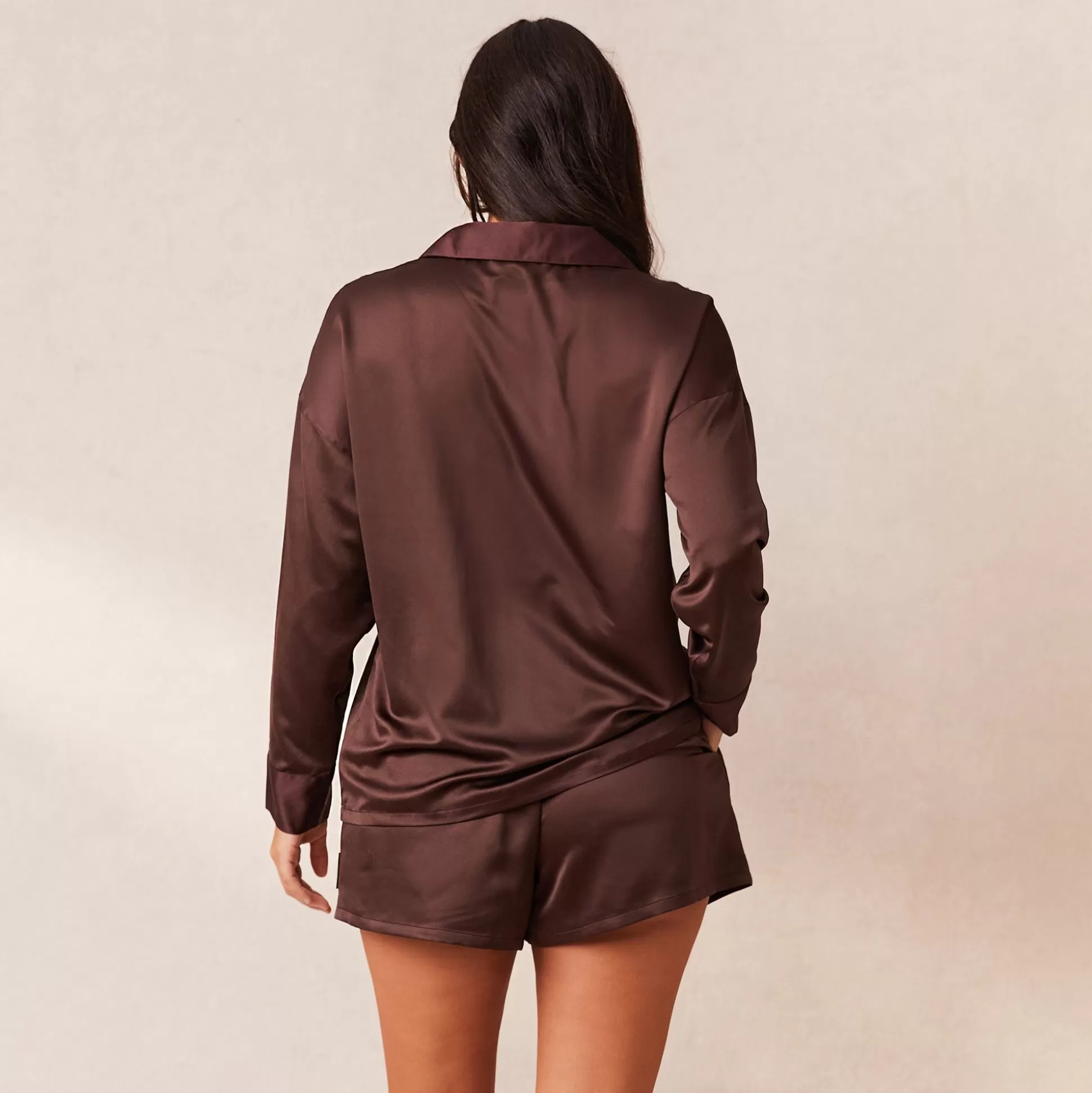 Outlet Lounge Underwear Classic Satin Pyjama Shirt Chocolate