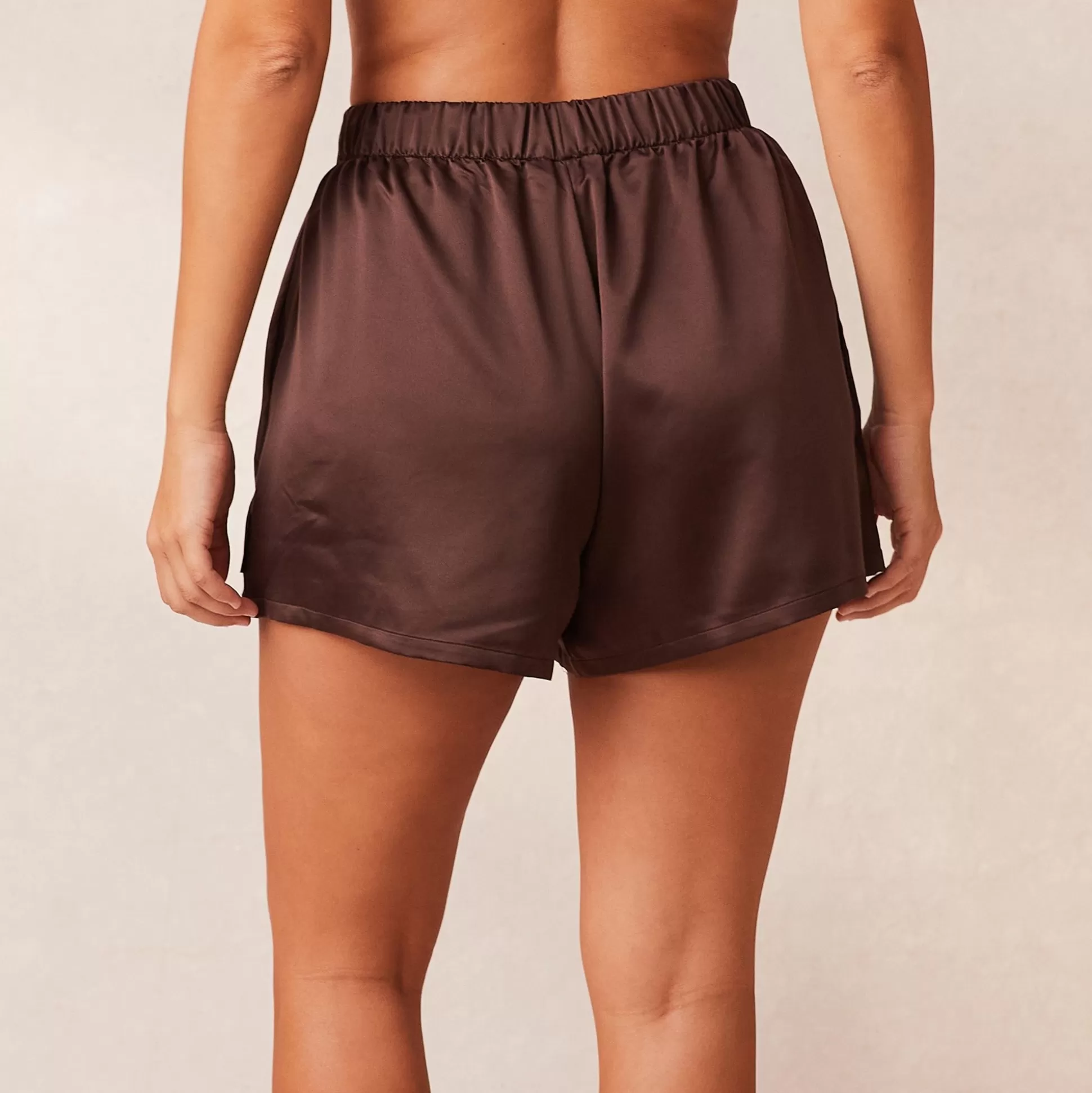 Discount Lounge Underwear Classic Satin Pyjama Shorts Chocolate