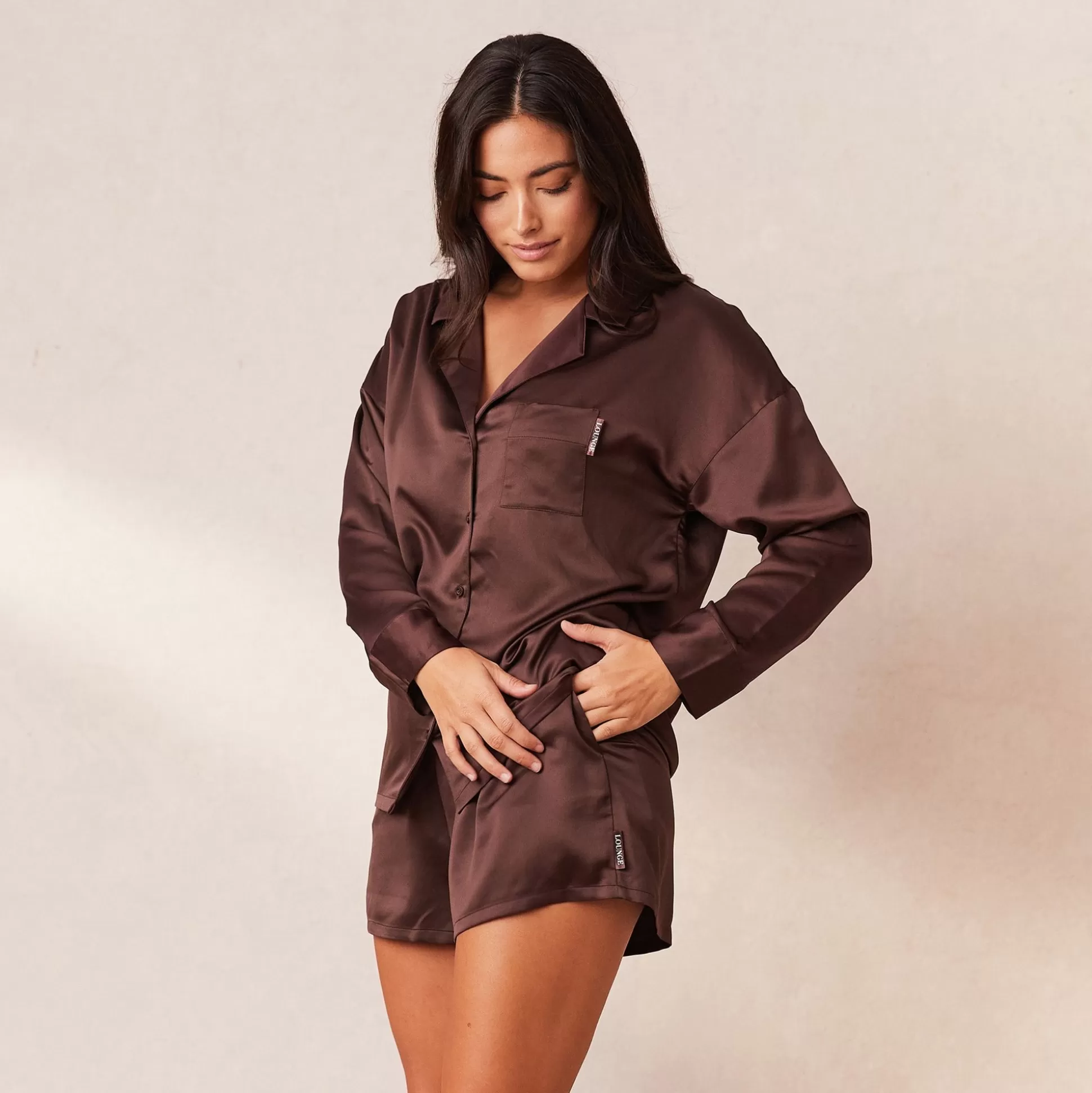 Discount Lounge Underwear Classic Satin Pyjama Shorts Chocolate