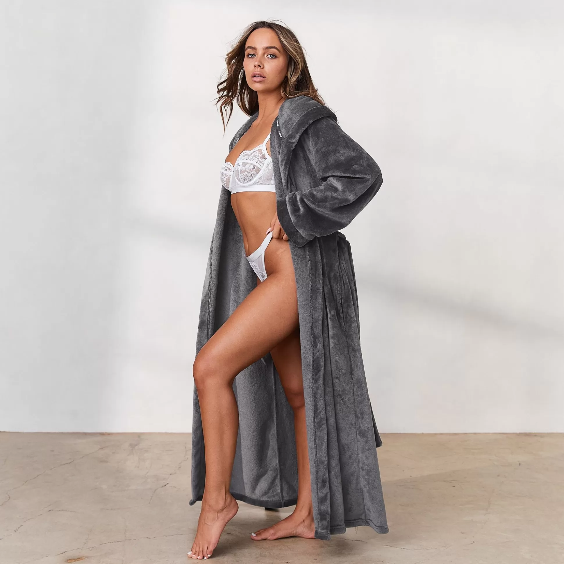 Online Lounge Underwear Cuddle Me Dressing Gown Charcoal