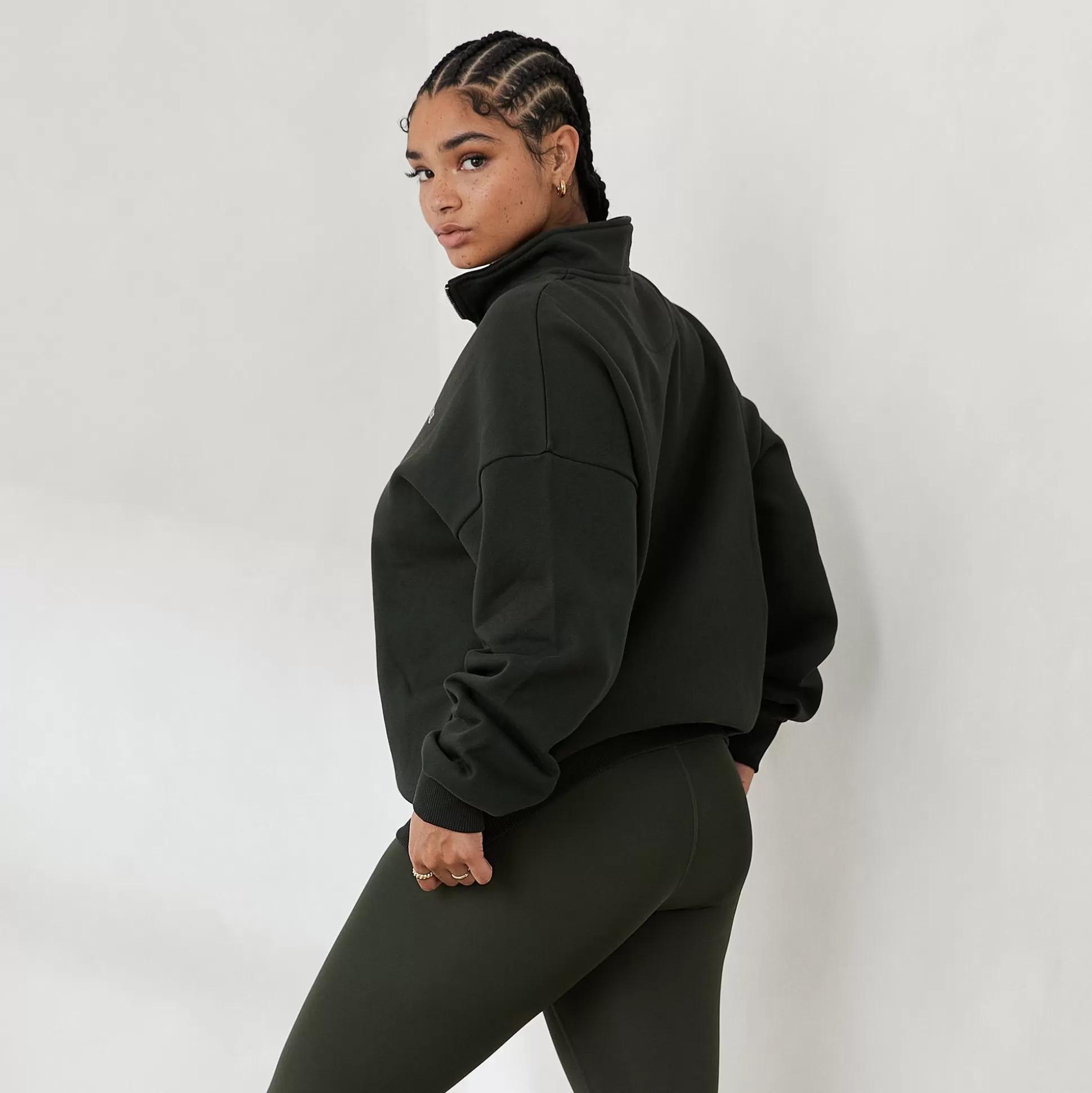 Best Lounge Underwear Essential Oversized Quarter Zip Jumper Pine Green