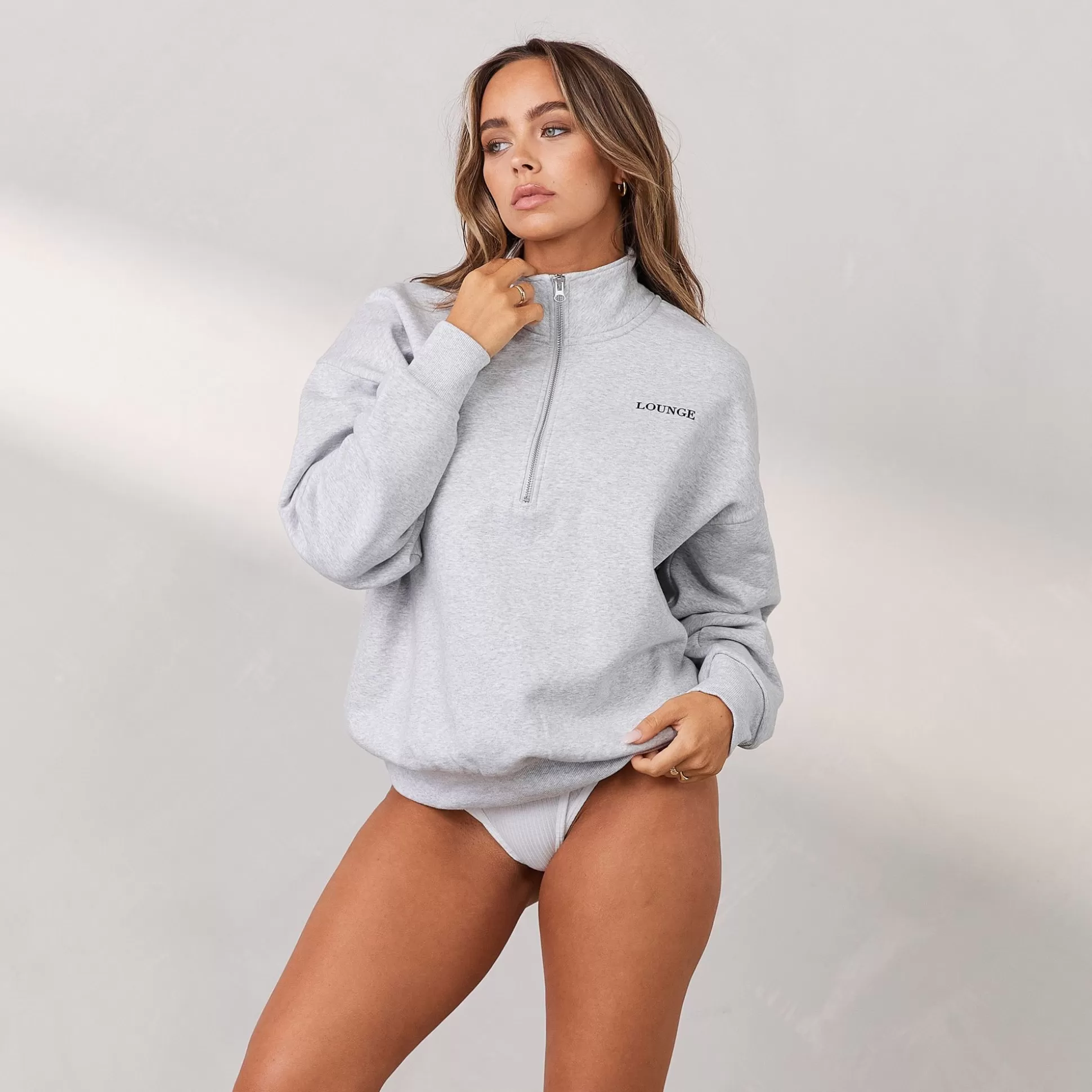 Fashion Lounge Underwear Essential Oversized Quarter Zip Jumper Frost Melange