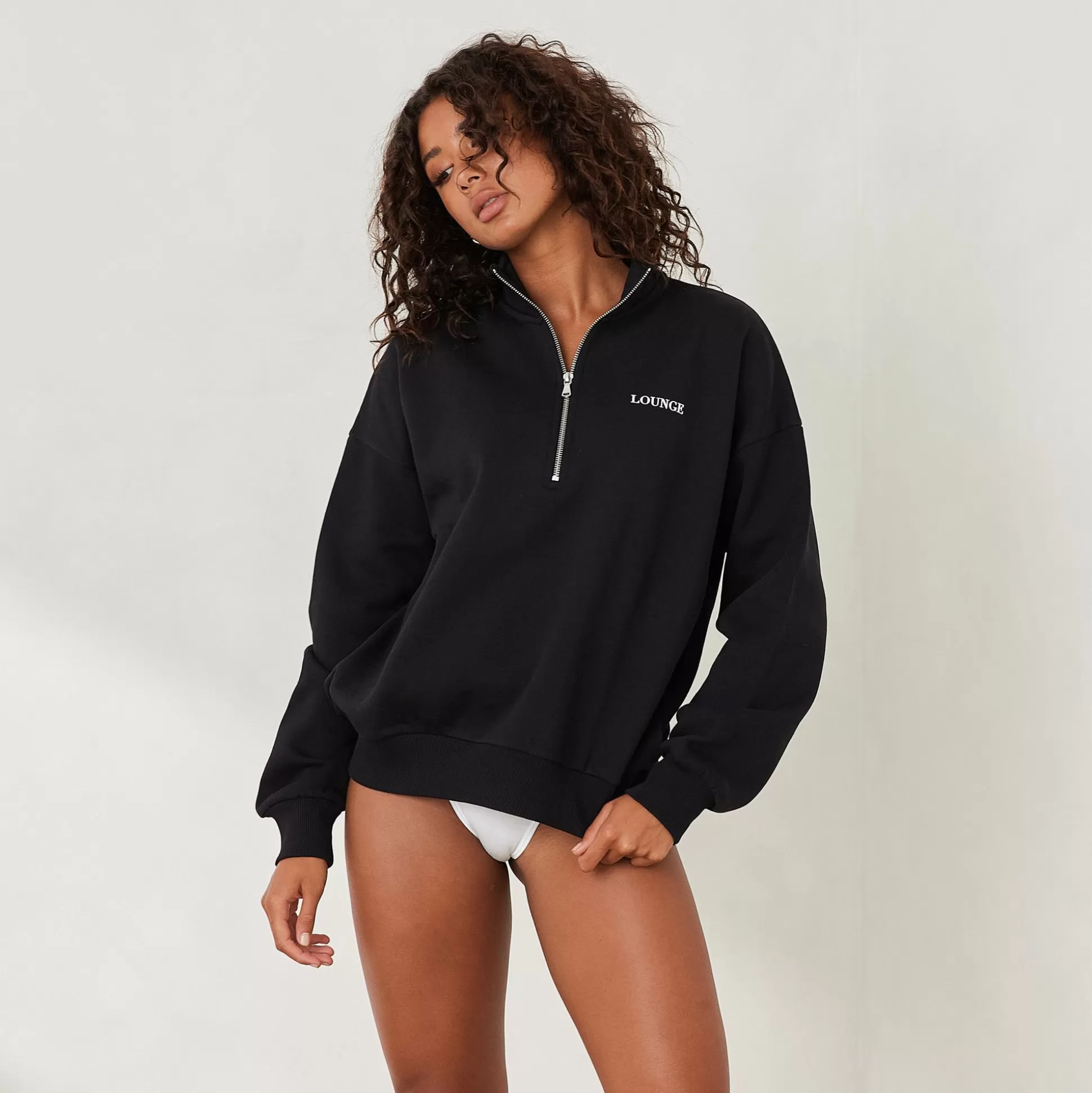 Outlet Lounge Underwear Essential Oversized Quarter Zip Jumper Black