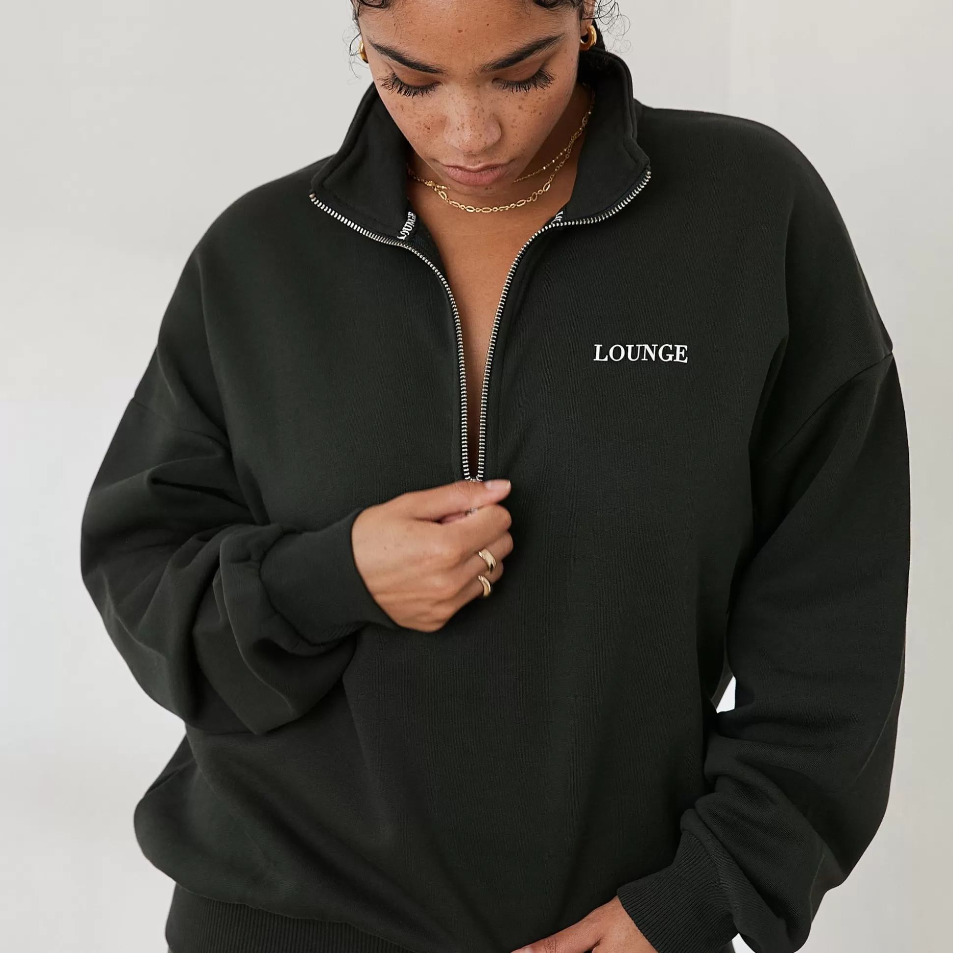 Best Lounge Underwear Essential Oversized Quarter Zip Jumper Pine Green