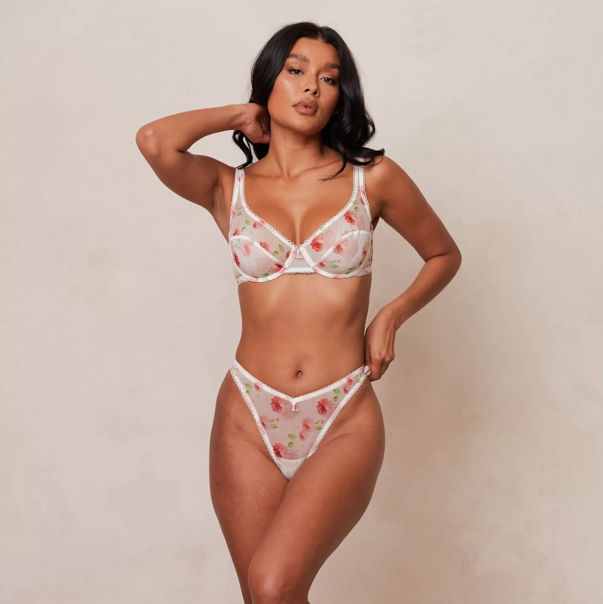 Hot Lounge Underwear Floral Mesh Balcony Bra White