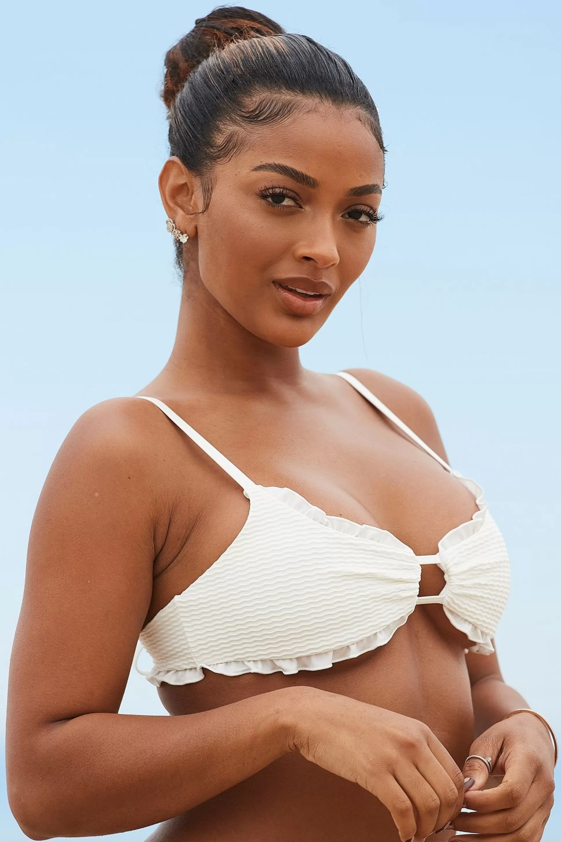 Best Sale Lounge Underwear Hawaii Textured Bikini Top Cream