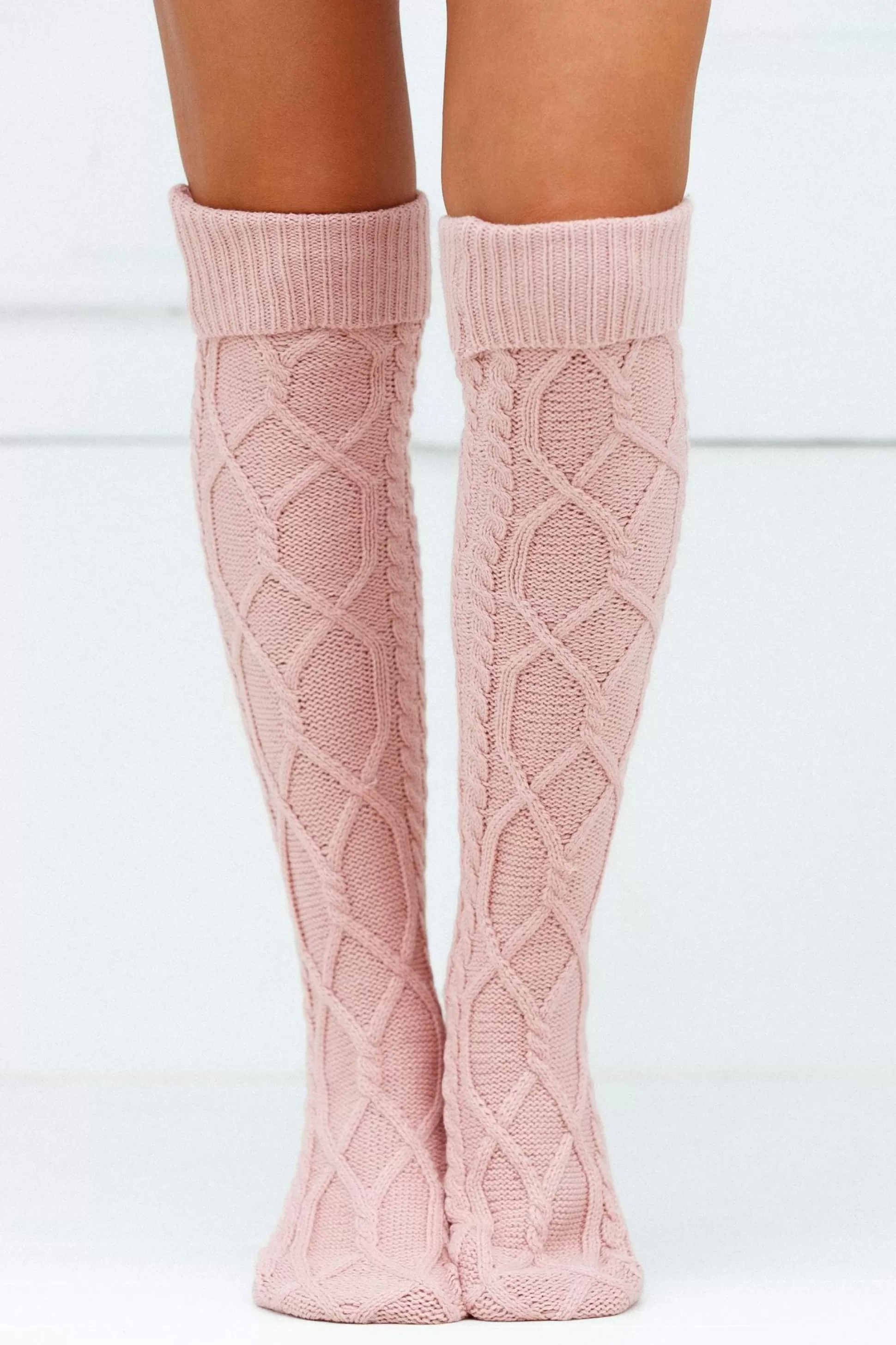 Discount Lounge Underwear Knee-High Cosy Knitted Socks Pink