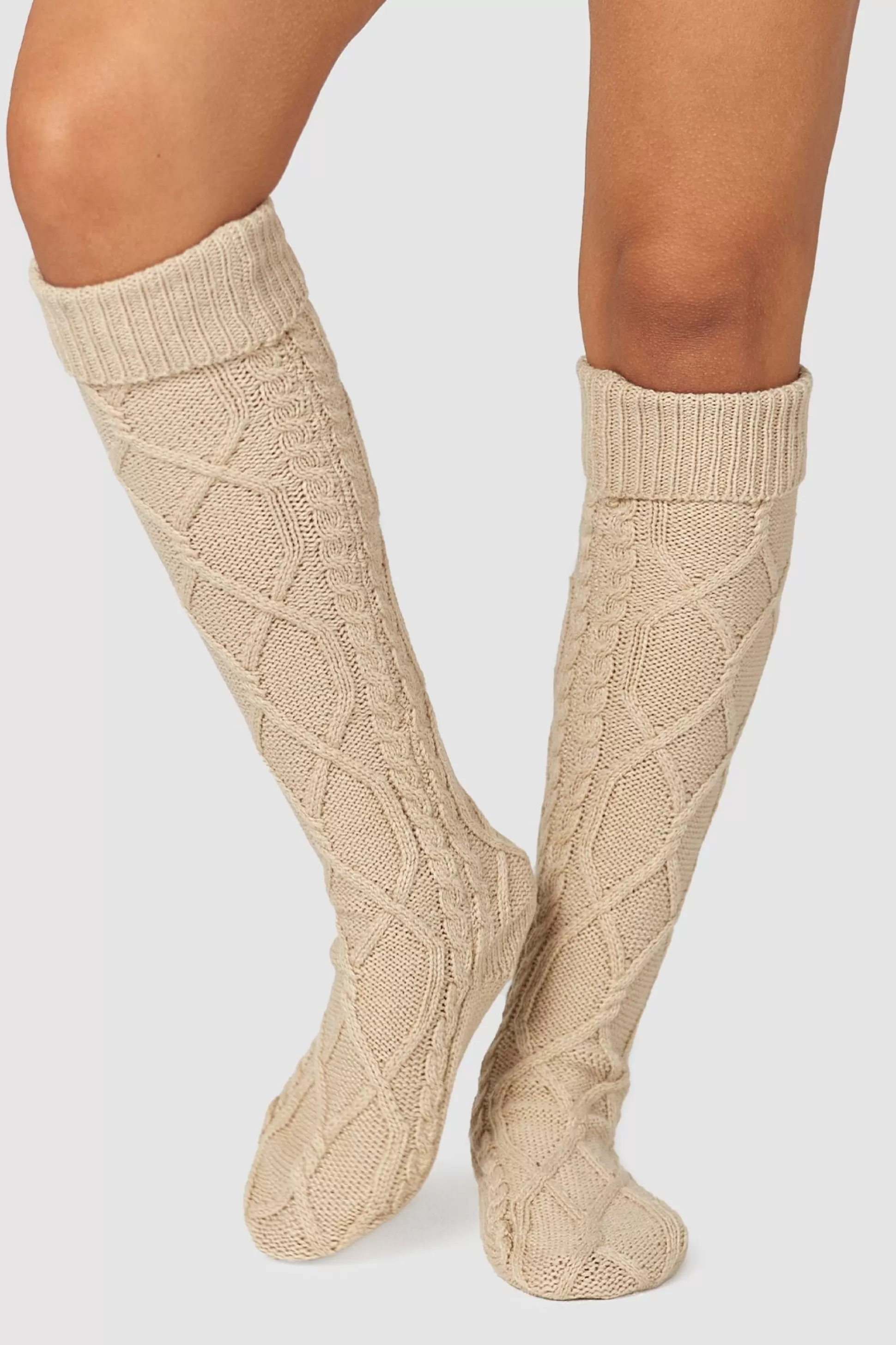 Online Lounge Underwear Knee-High Cosy Knitted Socks Mink