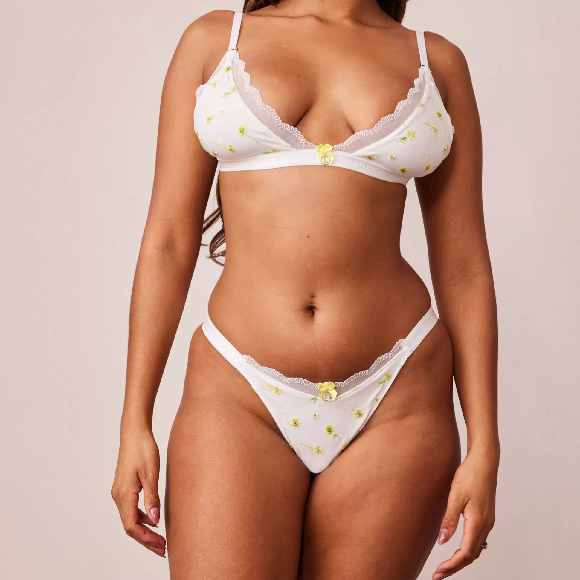 Sale Lounge Underwear Ribbed Floral Triangle Bra White