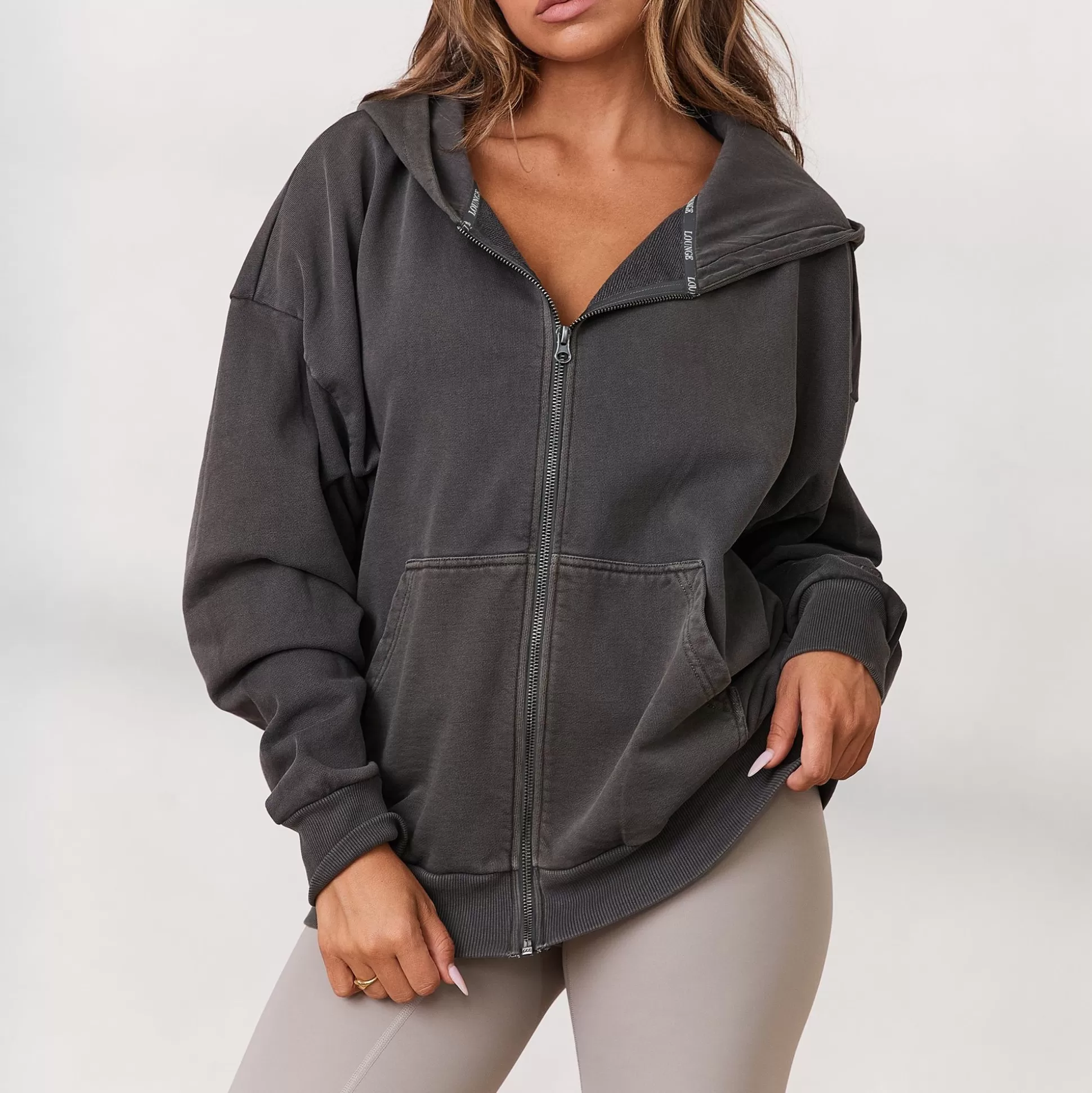 Shop Lounge Underwear Signature Oversized Zip Up Hoodie Washed Cedar