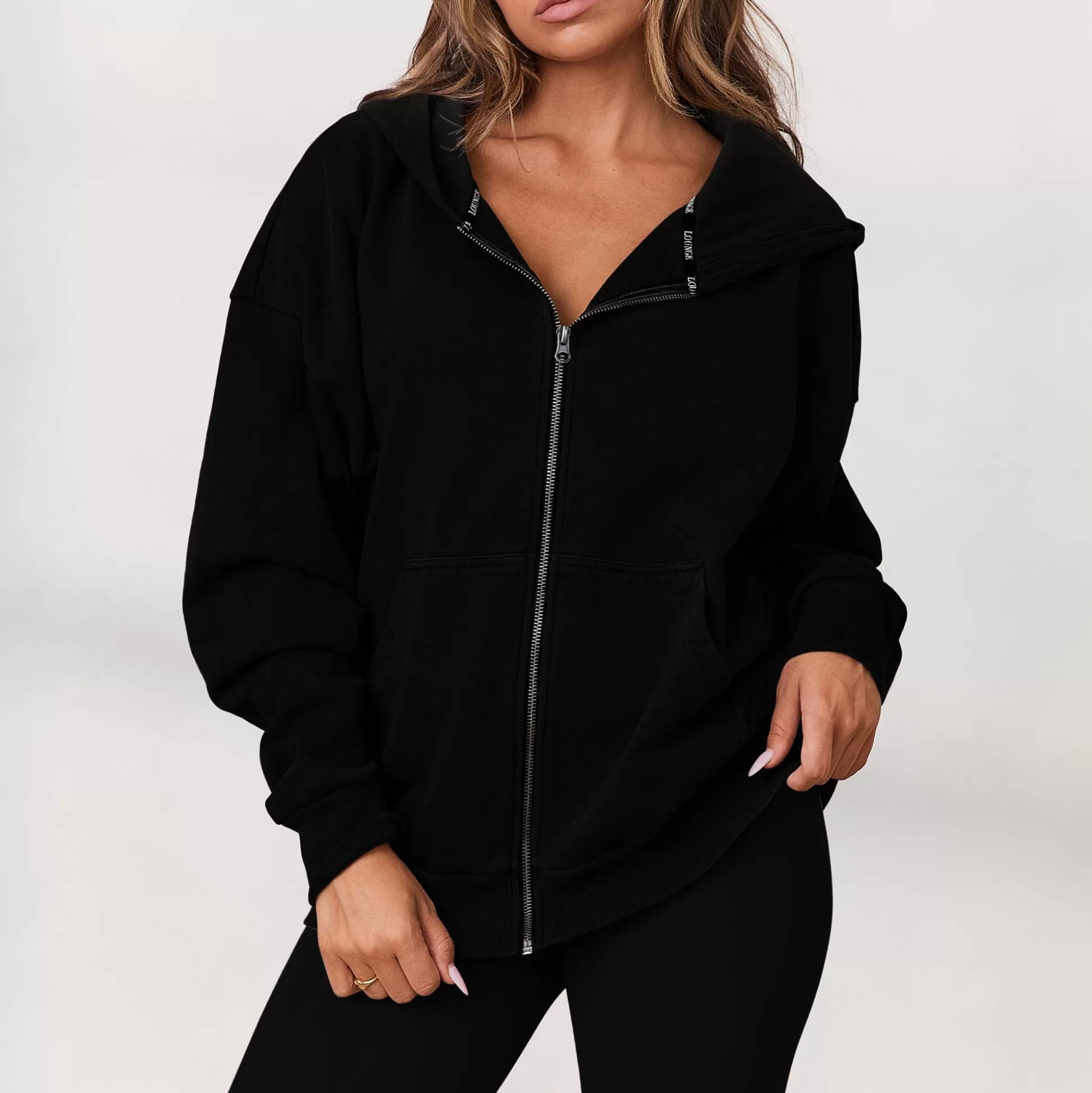 Flash Sale Lounge Underwear Signature Oversized Zip Up Hoodie Black