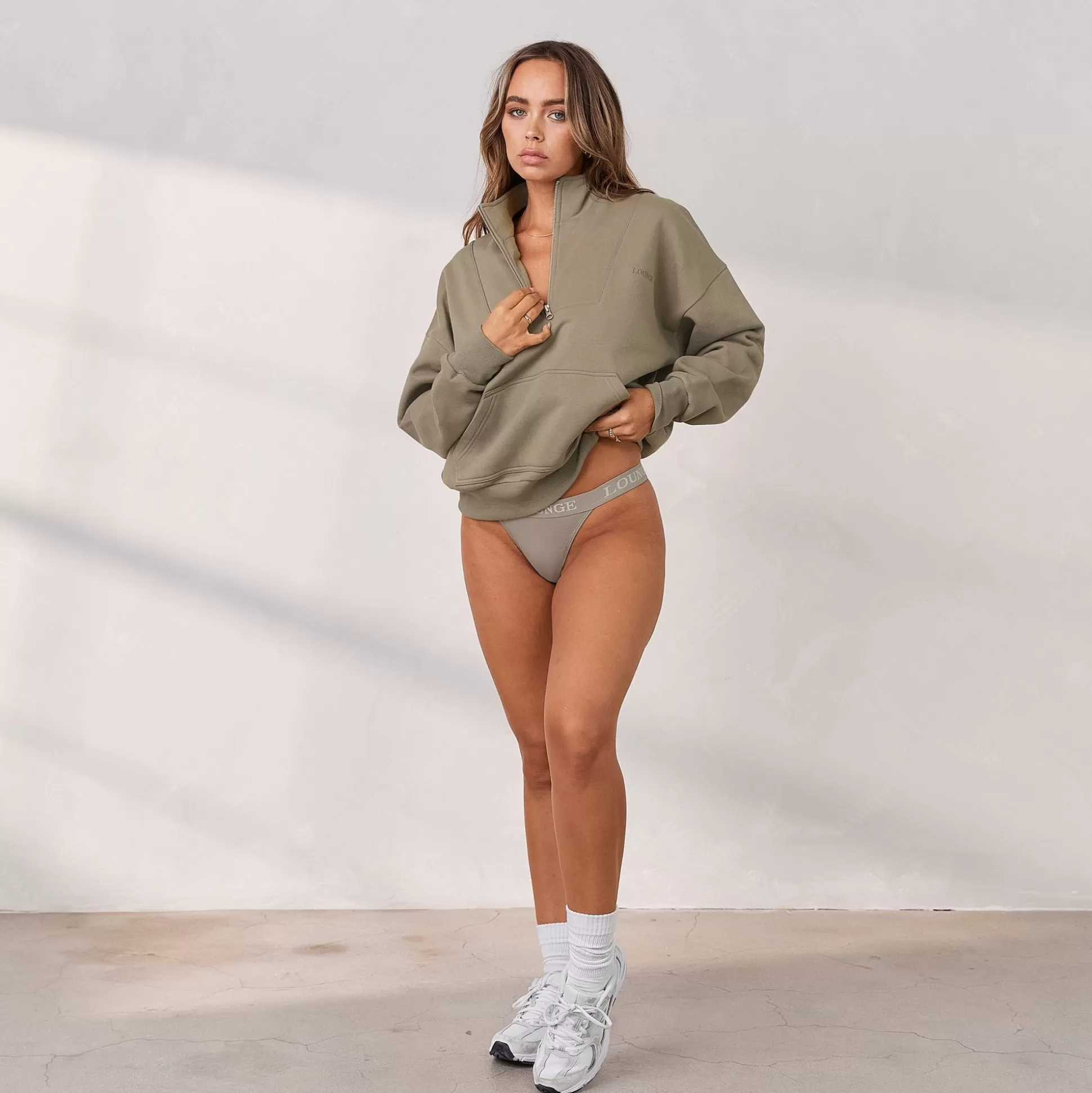 New Lounge Underwear Signature Quarter Zip Jumper Fawn