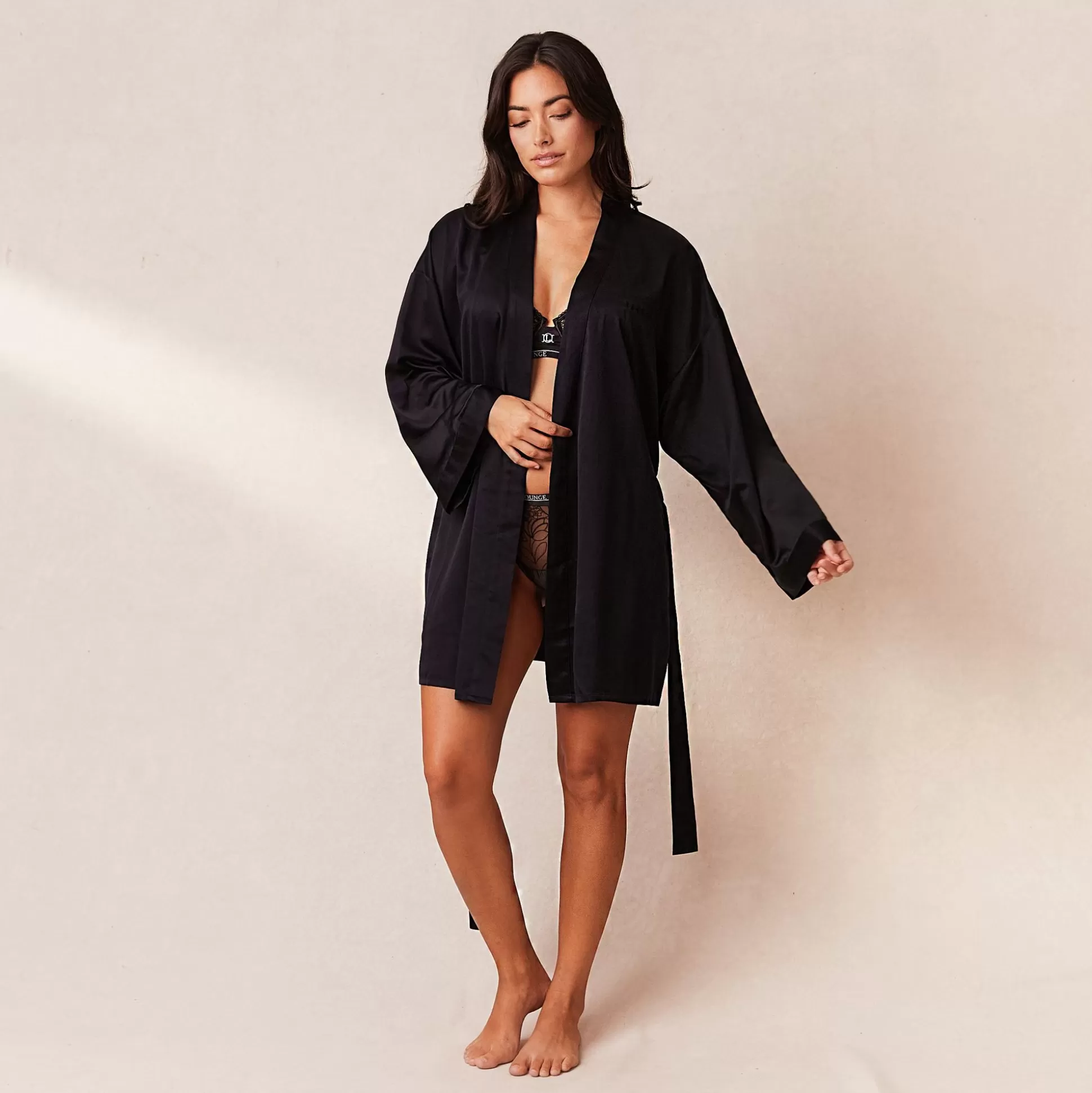 Cheap Lounge Underwear Signature Satin Robe Black