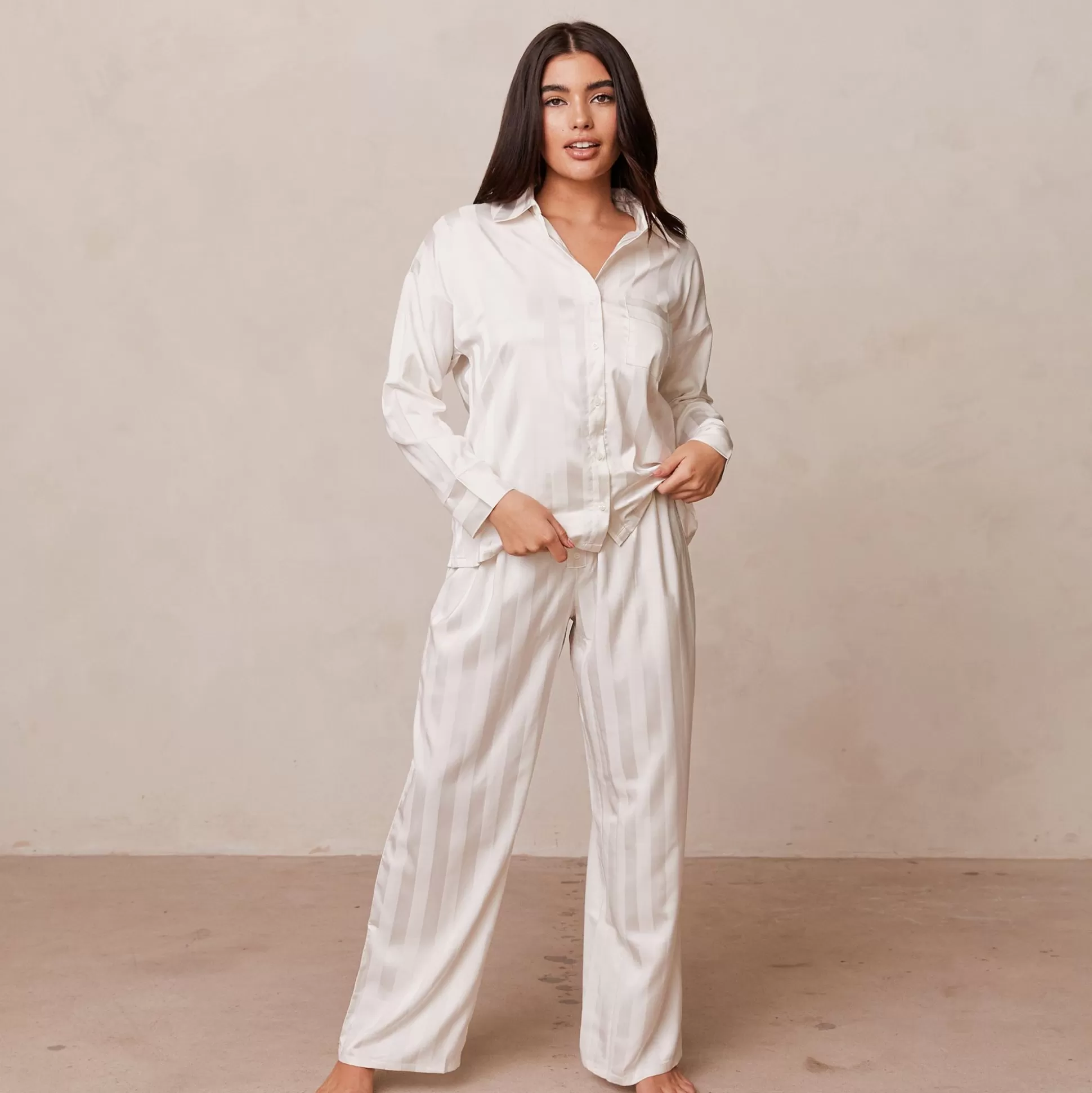 Shop Lounge Underwear Striped Satin Pyjama Shirt Pearl