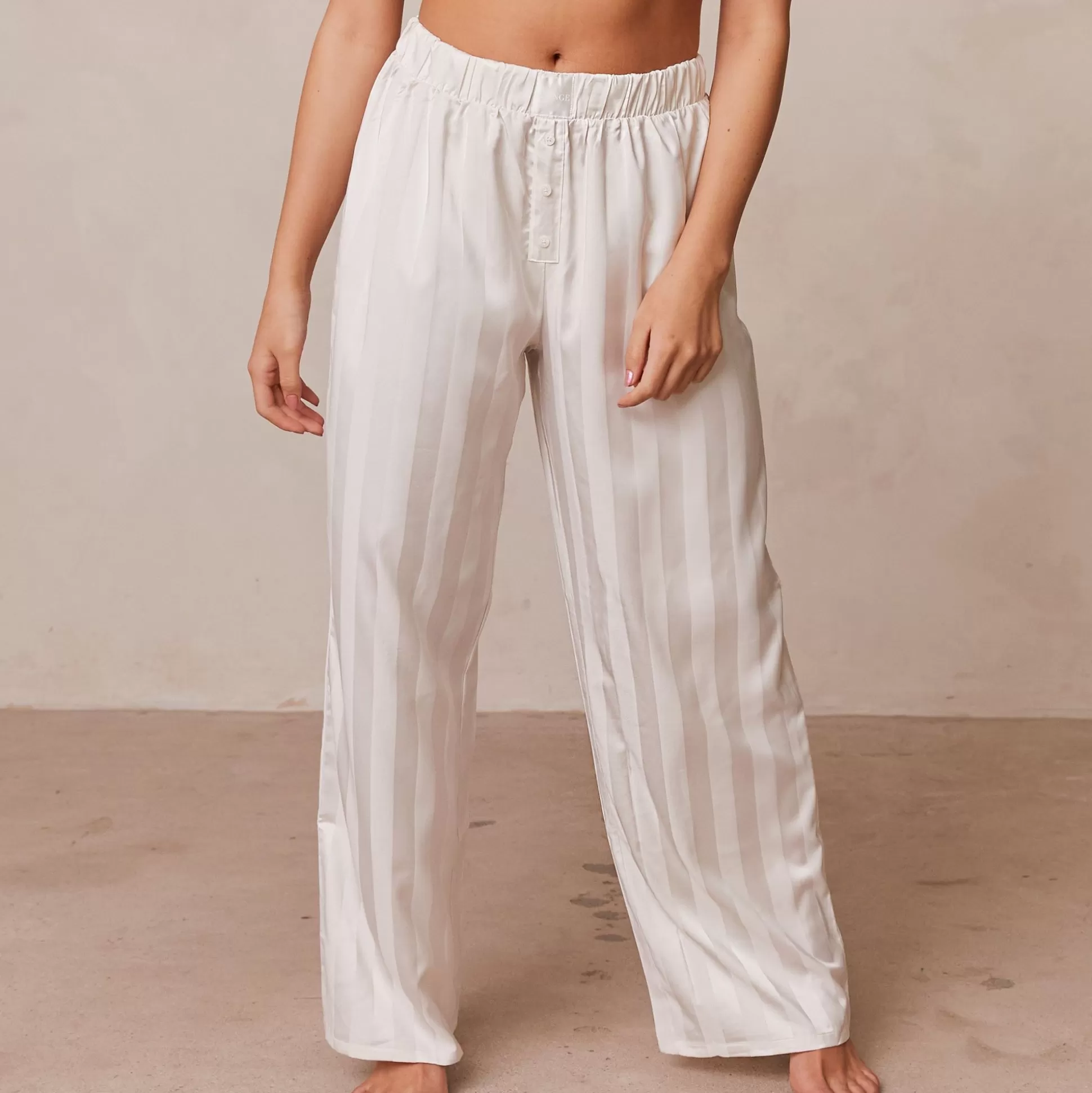 Flash Sale Lounge Underwear Striped Satin Pyjama Trousers Pearl